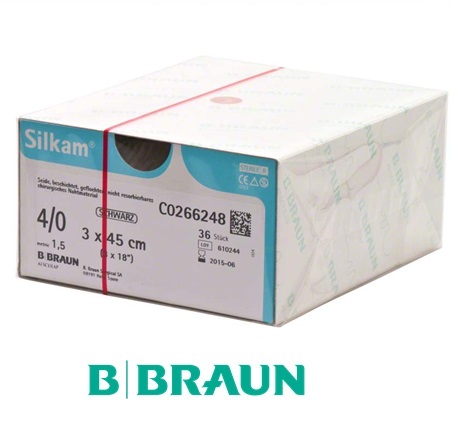 B. Braun Silkam Suture Black USP 4/0 Needle DS19, 36pc/bx